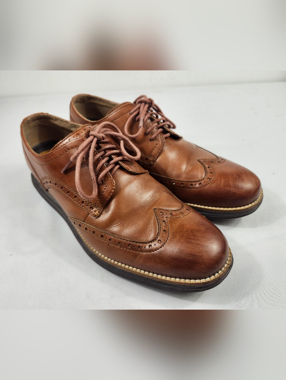 Cole Haan Grand Os Mens 9.5 M Brown Leather Wingtip Derbys Shoes